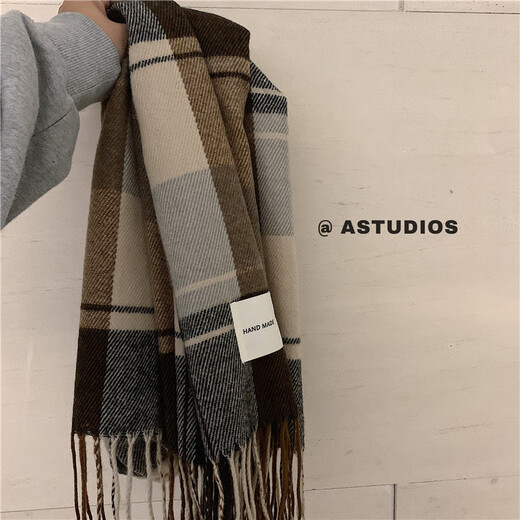 Memaru scarf men's winter Korean style versatile student warm fashion personality trendy men's scarf Korean style plaid warm simple gray coffee
