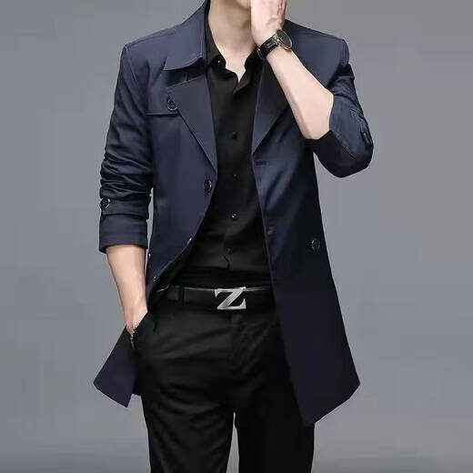 
ZMEX mid-length windbreaker men's clothing spring new single-breasted large-size jacket business casual coat thin men's jacket suit collar thin jacket black 175/92A_Suggestion 115-125Jin[Jin equals 0.5 kg]
