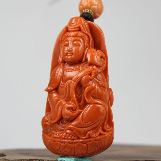 Classic natural Taiwan Momo deep sea coral organic gemstone exquisitely carved Guanyin pendant