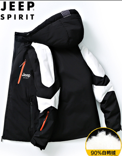 Jeep (Jeep) Black Gold Down Jacket's Men's's's Winter Hiver Casual Hooded épaissined Trendy Ferm-Aproof Long La longueur Custom Logo YR681 Black (Style court) S