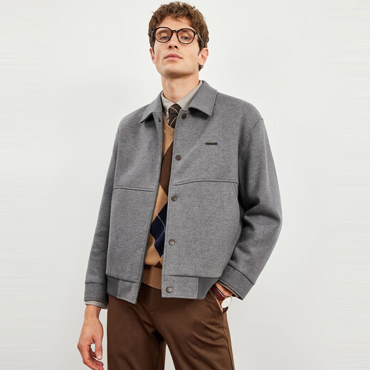 七匹狼夹克外套男士秋冬羊毛呢保暖宽松挺阔柔软商务休闲翻领茄克男