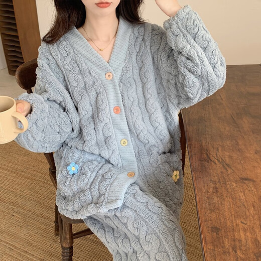 JaetinWsinn珊瑚绒睡衣女冬季长袖2024年新款法兰绒加厚保暖春秋天家居服套装 677#杏色 XL 120-135斤