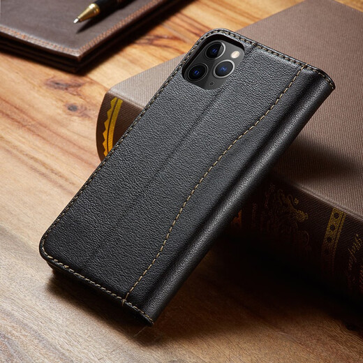 Shell Workshop Apple 12pro Max Mobiltelefon Hülle Echtes Leder Vollcard Card Wallet Leder Hülle iPhone12Mini Schutzhülle Anti-Fall-Fall-Hülle [Klassiker Schwarz] + Temperierter Film Apple 12pro [6,1 Zoll]