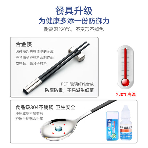 Guangyi 304 stainless steel spoon + alloy chopsticks single portable tableware student travel three-piece set GY7629