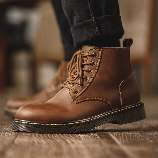 Madden Crazy Horse Leather Martin Boots Мужские осенние ретро -ретро -американские рабочие ботинки коричневый британский стиль Zhongbang повседневные кожаные ботинки Beeswax цвет Madden Work Boots 44 (270 мм)