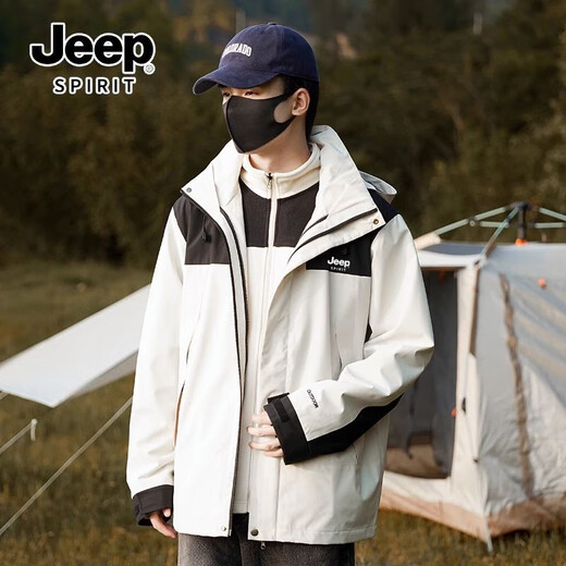 Jeep (JEEP) jacket down jacket three-in-one men and women's jacket men group purchase couple jackets clothes men's mountaineering ski suits Ivory white [Spring and Autumn style without inner liner] Men and women same style sneaker S (recommended 120-135 Jin [Jin equals 0.5 kg])
