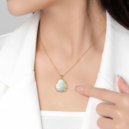 Su Shiliu Maitreya Buddha Hotan Jade 925 Silver Necklace Women's Pendant Clavicle Chain Birthday Gift for Mom and Wife High-end and Practical Hotan Jade-Maitreya Buddha Necklace