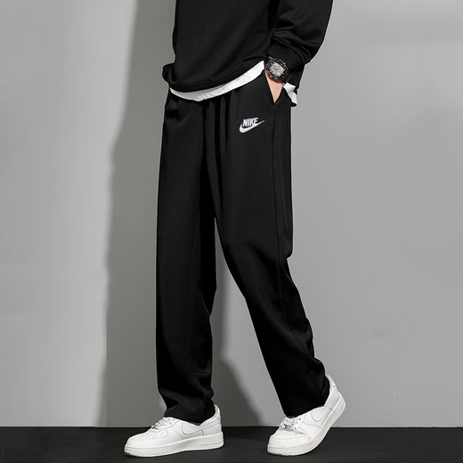 NIKE Loose Straight Pants Pure Cotton Men's Pants Outdoor Breathable Sports Pants Thin Training Casual Pants Black/FQ4333-010 Thin S100-120Jin Jin equals 0.5 kg