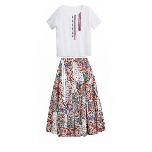 
AIMANJIE light luxury fashion brand casual dress for women in summer new high-end women's fashion temperament waist-hugging fairy suit skirt picture color [top + skirt suit] L (recommended 110-120Jin [Jin equals 0.5 kg])