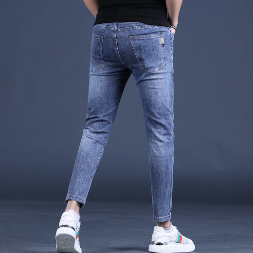Kurentou Summer delgado azul jeans de nueve puntos hombres delgados pies 2023 Nuevos pantalones elásticos pantalones de 9 puntos Men Q1049 gris nueve puntos 36 2 pies 8
