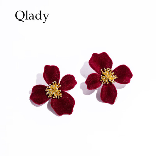Qlady red flower earrings for women 2025 temperament high-end silver needle earrings niche light luxury earrings birthday gift