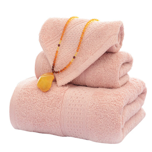 Porphyra New Cotton Square Towel Large Bath Towel Three-piece Set Soft and Water-Absorbent Plain Color LOGO Customized Hotel Towel Set Tender Pink Simple Fashion Set Towel (Bath Towel + Towel + Square Towel)