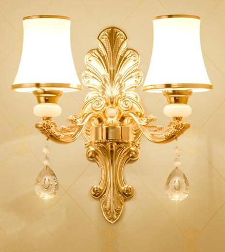 Film and television wall lamp LED European style bedroom bedside lamp living room background decorative wall lamp atmospheric KTV hotel crystal wall lamp X208 double head