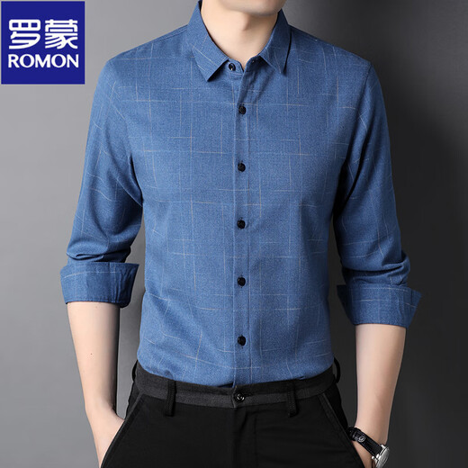 罗蒙（ROMON）长袖衬衫男士2025秋冬季新款免烫格子衬衣加绒加厚保暖中年爸爸 H2281灰色  加绒 XL 175 建议135-150斤