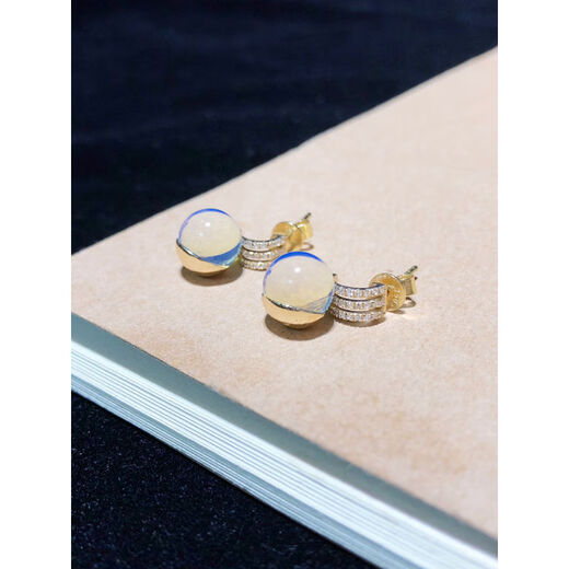 Moshe Dominican Blue Amber Earrings Women's Amber Beeswax Natural 18 Gold Earrings Customized 7MM Please contact customer service to support customization