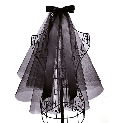 Crystal bow black veil mesh gothic wedding dress headdress cos photo bridal hair accessories retro dark style black bow veil-hair comb style