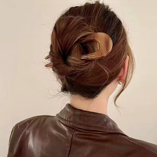 Qianbaolai temperament U-shaped acetate hairpin, high-end retro Chinese style hairpin, simple modern updo, ancient style fashion headwear 3. Colorful blue U-shaped hairpin