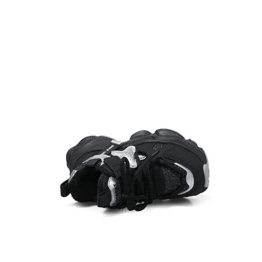 Saturday children's shoes winter new plus velvet sports shoes girls dad shoes light running shoes black silver 37