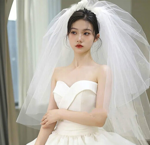 GIOIO fluffy bridal veil main wedding dress headdress wedding proposal certificate studio photography tour white short double layer