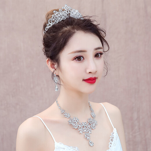 Bridal tiara crown three-piece set Korean wedding wedding jewelry wedding dress accessories necklace earrings accessories L5 set ear needles