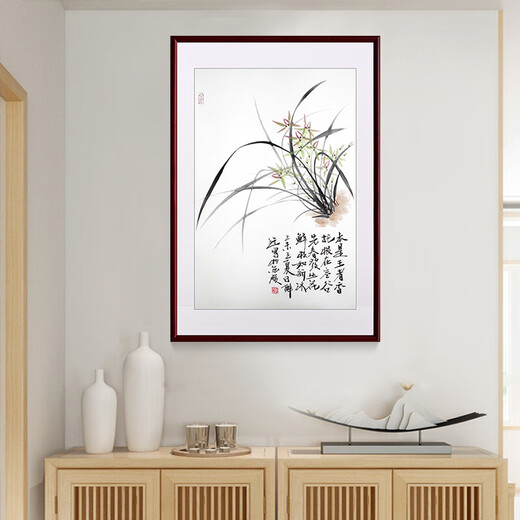 Hanao famous hand-painted Chinese ink ink orchid entrance decoration painting restaurant hanging painting corridor aisle wall painting mural vertical version orchid d style framed with solid wood frame 70*50cm