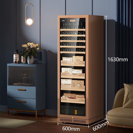 JUSTOWN stainless steel rose gold red wine and cigar integrated cabinet wine cabinet cigar cabinet refrigerated cabinet cigar and wine cabinet humidity adjustable true air cooling 1.63 meters + rose gold + humidity control + 4 trays + fully equipped
