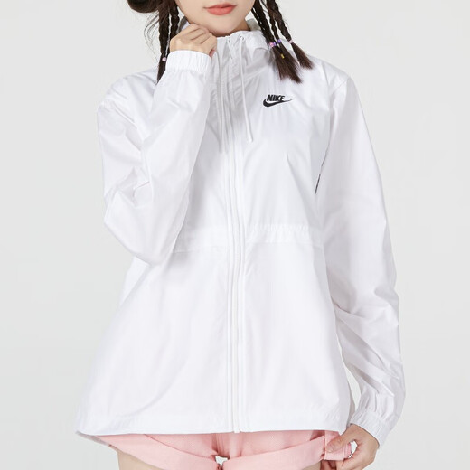 耐克（NIKE）外套夹克女装春季新款透气休闲防晒风衣耐磨宽松梭织连帽运动服 DM6180-100白色 M