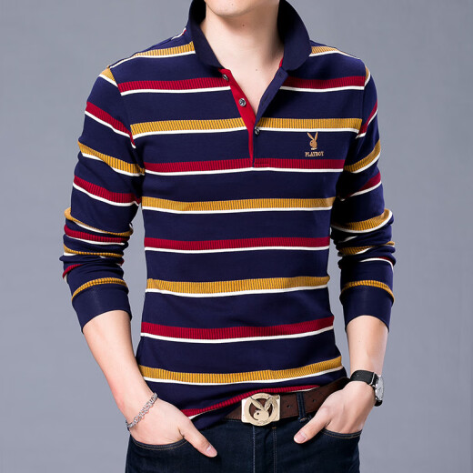 Playboy (PLAYBOY) POLO shirt men's spring fashion lapel bottoming shirt youth striped polo shirt men's red XL