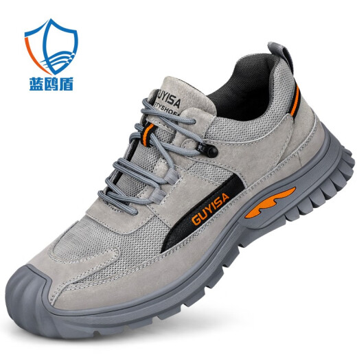 Blue Gull Shield labor protection shoes for men, breathable, ultra-light, comfortable, insulated, anti-smash, anti-stab, steel toe toe, wear-resistant, safety protection, construction site functional shoes, G style [breathable mesh] rubber sole, gray style 43