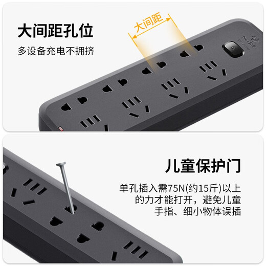 Bull two-pin plug row two-hole socket two-pin plug strip 2-pin converter 0.5 meters 1 meter ultra-short line USB 3 socket (8120) - main switch line 1 meter