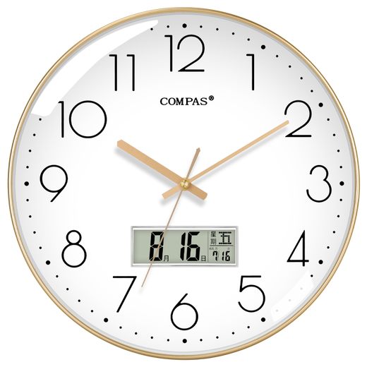 Compas wall clock radio clock 2025 living room clock stylish simple calendar office examination room school automatic timing white 14-inch 6219 radio clock (diameter 35 cm)