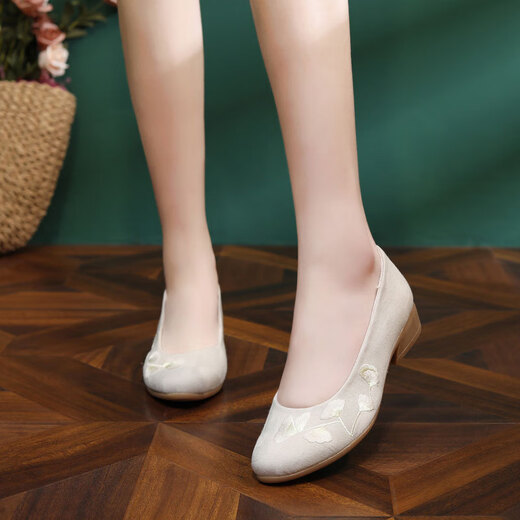 Juan's Silk Spring Style ethnique Chaussures brodées pour les vêtements de thé chinois à talons bas pour femmes