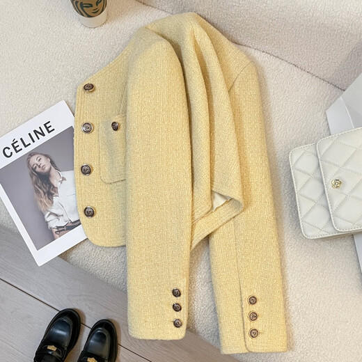ANGEL MOOD Creamy Yellow Short Small Fragrant Style Suit Jacket Women's 2025 Spring New Design Fashionable Western Spring Style Women's Clothing Creamy Yellow S