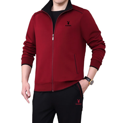 Playboy Sports Set Men's Men's Set de Spring and Automne New Daddy Costume de grande taille Casual Running Sports Costume pour le milieu de l'âge moyen et âgé 3937 Bourgogne [set trois pièces de printemps et automne] 5xl [suggéré 201-250jin [Jin est égal à 0,5 kg]]]