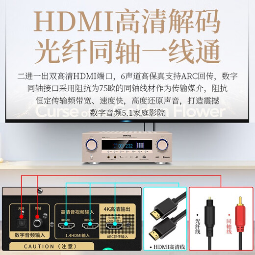奇声大功率5.1家用蓝牙功放机杜比专业AV重低音hifi家庭影院KTV音响音箱卡包HDMI高清功放机 2609高清版+无损解码+5.1环绕+重低音