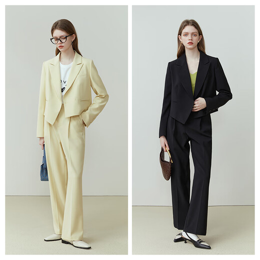 
Fan Silan 23FS11148 wide-leg pants suit set for women's new short suit jacket two-piece set for bud yellow pants S