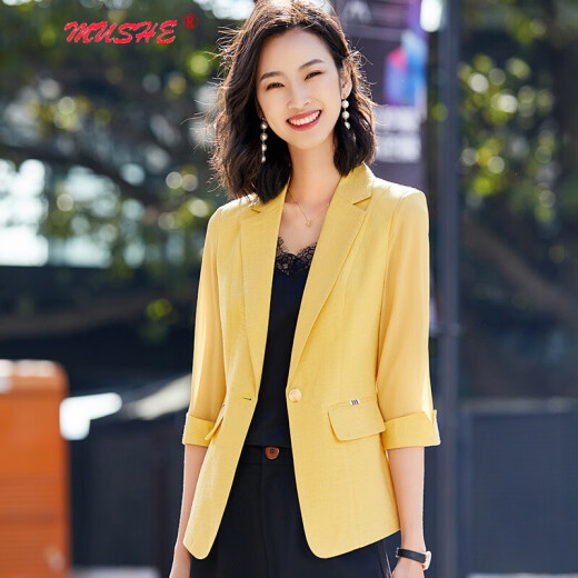 MUSHE Original Light Luxury Small Suit Short Jacket Women's 2022 Autumn New Fashion Korean Version Age-Reducing Slimming Elegant Mesh Splicing Suit Top Jacket White M