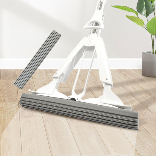 Miaojie collodion mop 38cm pole length 132, total 2 heads folding large lazy household one mop, hand-wash free sponge to absorb water
