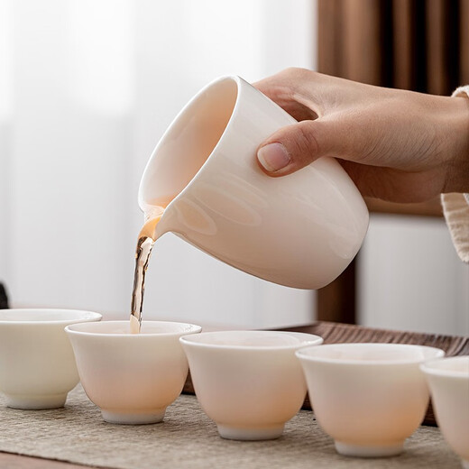 Gold inlaid jade Kung Fu tea set household simple ceramic mutton fat jade white porcelain gift box