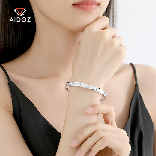 Aido Diamond Platinum Bracelet Women's Boutique pt950 Platinum Shining Double Sand Carriage Track Wide Surface Perfect Circle Semi-Solid Inner Diameter 54mm Weight 11.00g Width Approximately 3.5mm