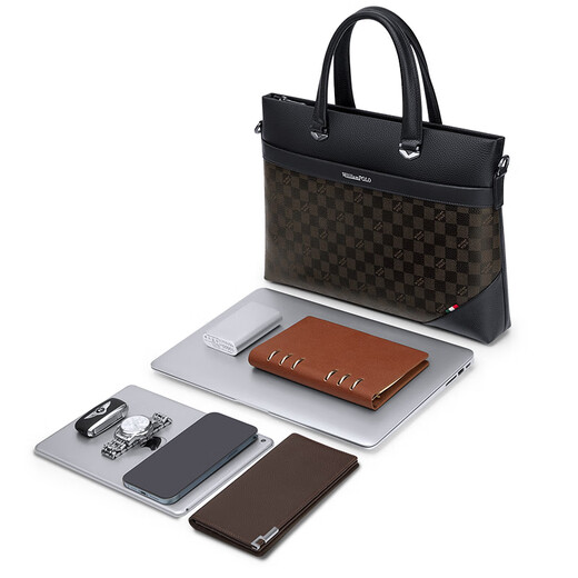 WILLIAMPOLO Paul business briefcase genuine leather men's handbag large capacity first layer cowhide 17-inch computer bag high-end black (first layer cowhide) 15 inches