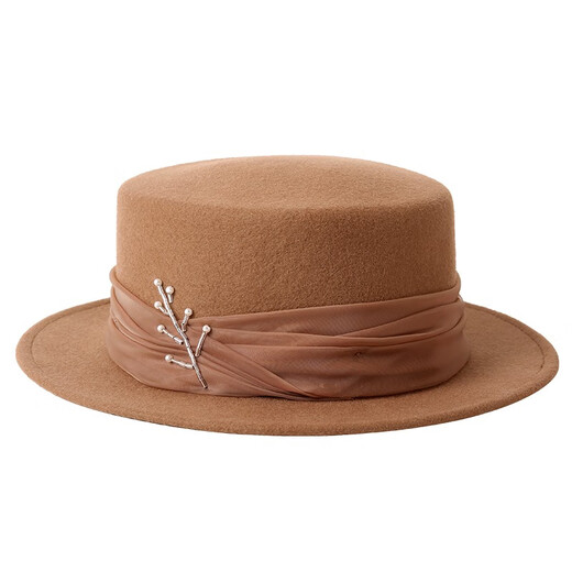 Xiangxue Yuxiu hat women's new spring and autumn wool felt hat French retro hat women's fashion versatile flat brim hat women's winter trend dark brown color M size (56-58cm)