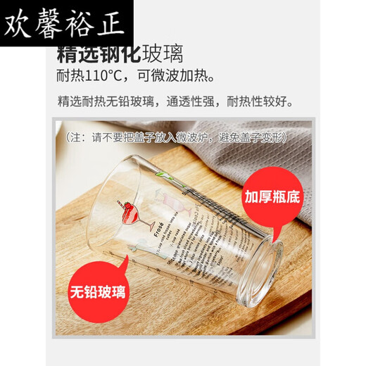 Dust-cut breakfast cup household glass cup breakfast cup milk cup measuring cup heat-resistant cup scale cup water cup straw cup with lid conical glass cup + glass straw + silicone cup cover (whale pattern)