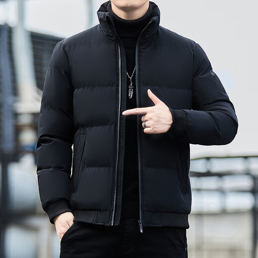 YOOOURTHING Cotton Clothes Men's 2026 Winter Fashion Stand-up Collar Slim Casual All-match Cotton Clothes Men's Thickened Jacket Short Cotton Jacket Black 2XL Recommended 115-135Jin Jin equals 0.5 kg