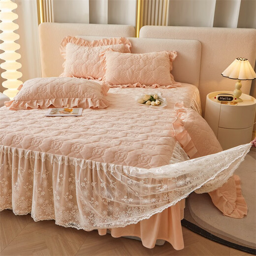 Anjiren Class A baby velvet bed skirt single piece thickened warm quilted plus velvet winter flannel double layer European lace bedspread Princess Jade 1.8m bed 180*200cm bed skirt single piece