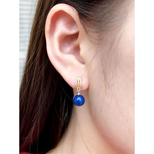 Moshe Dominican Blue Amber Earrings Women's Amber Beeswax Natural 18 Gold Earrings Customized 7MM Please contact customer service to support customization