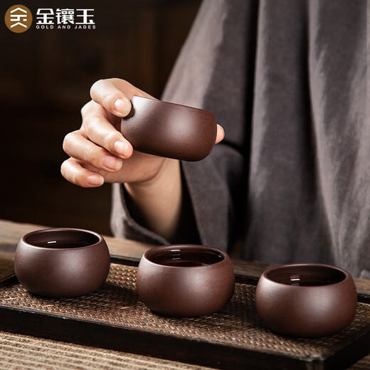 Gold Inlaid Jade Purple Clay Cup Kung Fu Tea Cup Set Original Mineral Purple Clay Master Tea Cup 6 Pack 50ml