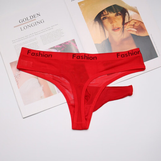 Long Night Men's Underwear Abnormal Nude Fully Transparent Thong European and American Gay Sex Set See-through Sexy Red (Open) One Size