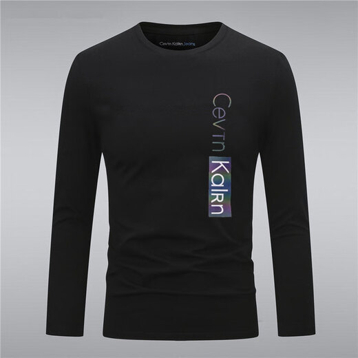 
CEVTN KALRN JEANS CK autumn new long-sleeved T-shirt for men Korean version round neck slim and fashionable versatile printed large-size men's base shirt C833 black long-sleeved T-shirt L