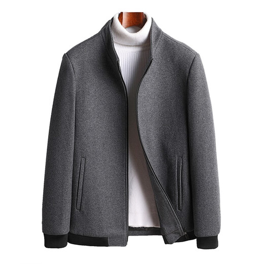 Hengyuanxiang men's wool jacket autumn and winter stand collar fashion jacket casual tops men's middle-aged dad woolen jacket black XL 180